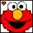 A 3x3 grid of pixelated Elmo buddy icons with varying text and heart symbols across frames, each featuring a red muppet character with large eyes and yellow nose on white background.