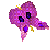 Animated purple butterfly with black eyespots and yellow antennae, wings shifting from open to closed positions