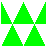 Five bright green pixelated triangles arranged in a symmetrical pattern on a gray background, forming a wave-like visual structure.