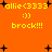 Pixelated orange background with yellow text and black crosses, displaying 'allie<3333', ':)', and 'brock!!!' in multiple repeated arrangements.