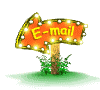 Animated orange sign with 'E-mail' text and glowing lights on a wooden post, showing two states of light activation.