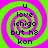 Four identical display a green and pink spiral background with black text reading 'u love ichigo but hs kon' in a pixelated font