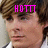 Pixelated close-up of a person with brown hair and light skin, overlaid with bright pink text reading 'HOTT' across the forehead.