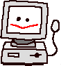 Pixelated computer monitor icons with red mouth expressions, arranged in a on gray background, showing animation variations