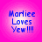 Four identical circular icons with pink gradient backgrounds display blue pixelated text reading 'Marliee Loves Yew !!!!' in three lines.