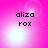 Pixelated text 'aliza rox' on a pink gradient background with shifting light effects.
