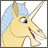 Pixelated unicorn head with light blue mane and white horn, side profile facing right, mouth open showing teeth, orange text 'truth' on white background.