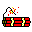 Pixelated red dynamite stick with yellow X-shaped bindings and black fuse, shown in sequential animation frames from unlit to full explosion.