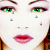 A pixelated image of a face with green eyes, red lips, and small dark spots on the cheeks, overlaid by green text reading "Irish Eyes a Crying".