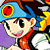 Pixelated cartoon character with blue hat and red scarf on left, green background with "Original Icons .com" text on right.