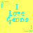 Yellow background with repeating cyan text "I Love Geordi" and green starburst patterns in corners.