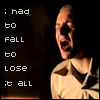 animated frames showing a person in a light-colored collared shirt against dark background with text 'I had to FALL TO LOSE it ALL' where each frame highlights one word sequentially
