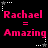 Pixelated text displays 'Rachael = Amazing' with star-shaped corner elements on a black background, showing animation changes in star positions across frames.