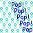 Blue 'Pop!' text repeats across a light blue hexagonal pattern background with no visible animation changes.