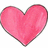 A static image with a pink heart on white background and pixelated text listing names on bright pink background.