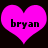 Two identical pink heart shapes with black text 'bryan' centered on a black background, each heart rendered in pixelated style.