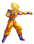 Two pixelated anime characters in orange martial arts uniforms with blue accents, posed dynamically against a gray background.