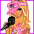 Pixel art contact sheet showing a blonde character with pink visor singing into microphone across three frames, surrounded by pink text and yellow stars on black background with green MTV logo.