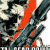 Pixelated static image with diagonal red stripe over abstract dark and light shapes.