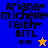 Pixelated text displays Ariana Michelle Raith BFFL with two small icons and a star symbol on blue, purple, orange backgrounds.