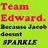 Green background with red and black text reading "Team Edward. Because Jacob doesn't SPARKLE" alongside three pixelated character portraits.
