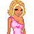 Pixelated cartoon character in pink dress next to 'Roxy Girl!' text on purple background