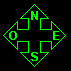 Green neon-style compass rose icons with cardinal directions N, E, S, W in a diamond shape, displayed in a on black background