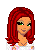 Pixel art contact sheet showing three frames of an animated buddy icon featuring a red-haired character, floral top, jeans, and Eiffel Tower with text reading "one hell of a" and "red head!!"