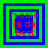 Four square display red text 'nicole is da best' over layered blue and green borders with varying green square overlays