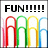 Pixelated icon displays 'FUN!!!!!' text above four overlapping, rainbow-colored 'A' shapes on white background.