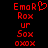 Red pixelated text and symbols on black background, with heart symbol replacing 'O' in 'EmoR' on left side.