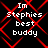 Black background with red diamond-shaped pattern overlaid by white pixelated text reading "Im Stephies best buddy" in four identical quadrants