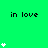 Green background with repeated 'in love' text and white heart symbols in various quantities and positions.