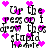 Pixelated text repeats 'Up the reas of the stupid people' with pink hearts scattered across a white background, animated by heart movement.