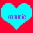 Two cyan hearts on red background with purple text 'kammie' inside each heart, displayed side-by-side.
