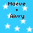 Blue background with white stars and repeated text 'Maeve + Aivry' in pixelated font.
