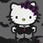 Pixelated Hello Kitty figure with purple bow, black outfit, and yellow nose on gray background; red text reads 'we all have a dark side' in four segments.