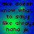 Blue background with green gradient overlay displaying repeated text 'jake doesn't know what to say like always haha jk' in black pixelated font.