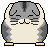 Pixel art of a round gray and white hamster with closed eyes, pink nose, and small feet in three distinct poses.