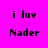Four display 'i luv Nader' text on solid backgrounds with pixelated font; top-left is magenta, bottom-left cyan, and both right are lavender