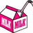 Pixelated milk carton icon with pink and white colors, a straw inserted into the top, and green text reading 'knock knock who's there? interrupting cow interrupting. MOO!!!!!!' on a solid green background.
