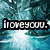 Pixelated image with teal and blue background featuring a black rectangular bar containing white text reading 'iLoveyou.'