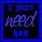 Animated contact sheet of a 5x5 grid showing sequential frames from an AOL Instant Messenger buddy icon with blue borders, black backgrounds, and text "I JUST need you" in varying styles across sampled frames.