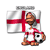 Pixelated static icon of a soccer player in red and white uniform holding a ball, standing before an England flag with St. George's Cross.
