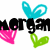 Animated icon with 'morgam' text, blue bunny ears, pink hearts, and green leaves on a white background.