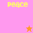 Pixelated 'peace' text in yellow on pink, orange, and coral backgrounds with a small star icon changing color.