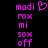 Pixelated pink text and symbols on black background, with a heart symbol replacing the 'o' in 'modi' at top left.