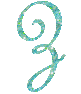 Four vertical spirals of blue-green glitter particles on gray background, each with distinct curling paths and varying particle density.