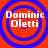 Four identical circular icons with concentric blue rings on a red background, each displaying white text "Dominic Oletti".