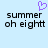 A light blue background features a purple pixelated heart above two identical text blocks reading 'summer oh eight' in black pixelated font.